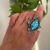 The Flora Ring- Kingman Turquoise, Sterling and 14k Gold- Finished to Size or as a Pendant