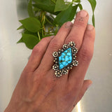 The Flora Ring- Kingman Turquoise, Sterling and 14k Gold- Finished to Size or as a Pendant