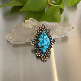 The Flora Ring- Kingman Turquoise, Sterling and 14k Gold- Finished to Size or as a Pendant