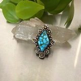 The Flora Ring- Kingman Turquoise, Sterling and 14k Gold- Finished to Size or as a Pendant