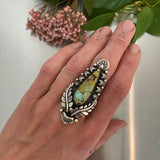 The Hollyhock Ring- Bao Canyon Turquoise and Sterling Silver- Finished to Size or as a Pendant