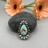 The Moonflower Ring- Natural Royston Turquoise and Sterling Silver- Finished to Size or as a Pendant
