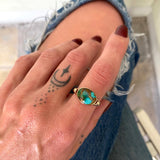 Natural Royston Turquoise and Solid 14k Gold Ring- Size 9 (can be sized up 1/2 size)