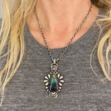 The Peacock Necklace - Blue Opal Petrified Wood and Sterling Silver- 18" Chunky Sterling Infinity Chain
