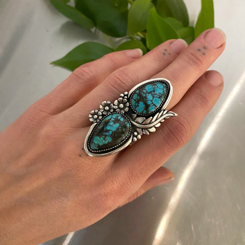 The Secret Garden Ring- Bamboo Mountain Turquoise and Sterling Silver- Finished to Size or as a Pendant