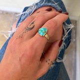 Natural Royston Turquoise and Solid 14k Gold Ring- Size 6.5 (can be sized up 1/2 size)