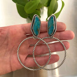 The Squiggle Large Hoop Earrings- Turquoise Mountain Turquoise and Sterling Silver- Post Earrings for Pierced Ears