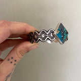 The Zig Zag Cuff- Size XS/S- Morenci II Turquoise/Angel Wing Variscite/Bamboo Mountain Turquoise and Stamped Sterling Silver Bracelet