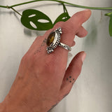 Celestial Amber Ring- Size 10- Hand Stamped Sterling Silver and Mayan Amber