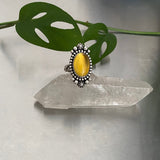 Celestial Amber Ring- Size 6- Hand Stamped Sterling Silver and Mayan Amber