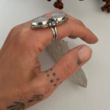Celestial Double Moonstone Ring- Size 6.5- Sterling Silver and Rainbow Moonstone