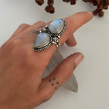Celestial Double Moonstone Ring- Size 6.5- Sterling Silver and Rainbow Moonstone