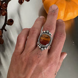 Montana Agate Celestial Ring- Size 7.5- Hand Stamped Sterling Silver