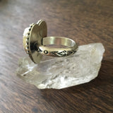 Kingman Turquoise Heart Ring- Sterling SIlver Stamped Band Size 7.5-7.75