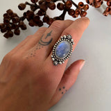 Celestial Rainbow Moonstone Ring- Size 7- Hand Stamped Sterling Silver