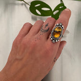 Celestial Amber Ring- Size 7- Hand Stamped Sterling Silver and Mayan Amber