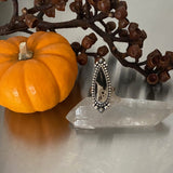 Celestial Palm Root Ring- Size 7- Hand Stamped Sterling Silver and Petrified Palm Root