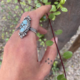 Stamped Celestial Turquoise Ring- Size 7- Sterling Silver and Gobi Desert Lavender Turquoise