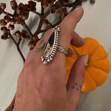 Celestial Palm Root Ring- Size 7- Hand Stamped Sterling Silver and Petrified Palm Root