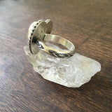 Kingman Turquoise Heart Ring- Sterling SIlver Stamped Band Size 8.75-9