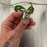 Celestial Amber Ring- Size 8- Hand Stamped Sterling Silver and Mayan Amber