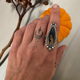 Celestial Palm Root Ring- Size 8- Hand Stamped Sterling Silver and Petrified Palm Root