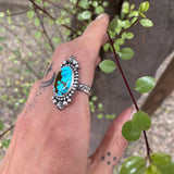 Stamped Celestial Turquoise Ring- Size 8- Sterling Silver and Sierra Nevada Turquoise