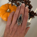 Celestial Palm Root Ring- Size 8- Hand Stamped Sterling Silver and Petrified Palm Root