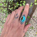 Stamped Celestial Turquoise Ring- Size 8- Sterling Silver and Sierra Nevada Turquoise