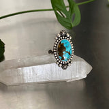 Stamped Celestial Turquoise Ring- Size 8- Sterling Silver and Sierra Nevada Turquoise