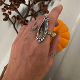 Celestial Palm Root Ring- Size 8- Hand Stamped Sterling Silver and Petrified Palm Root