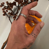 Celestial Palm Root Ring- Size 8- Hand Stamped Sterling Silver and Petrified Palm Root