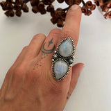 Celestial Double Moonstone Ring- Size 8.5- Sterling Silver and Rainbow Moonstone