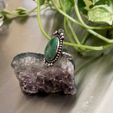 Celestial Lucin Variscite Ring- Size 8- Hand Stamped Sterling Silver
