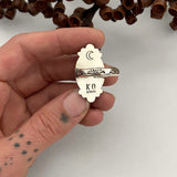 Celestial Rainbow Moonstone Ring- Size 9.25- Hand Stamped Sterling Silver