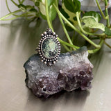 Celestial Poseidon Variscite Ring- Size 9- Hand Stamped Sterling Silver