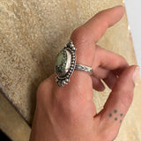 Celestial Poseidon Variscite Ring- Size 9- Hand Stamped Sterling Silver