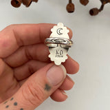 Celestial Turquoise Ring- Size 6- Hand Stamped Sterling Silver and Royston Turquoise