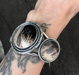 Large 3-Stone Petrified Palm Root Cuff- Sterling Silver and Indonesian Palm Root- Hand Stamped