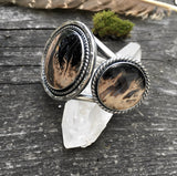 Large 3-Stone Petrified Palm Root Cuff- Sterling Silver and Indonesian Palm Root- Hand Stamped