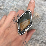 Large Diamond-Shaped Cripple Creek Jasper Ring or Pendant- Sterling Silver and Picture Jasper- Finished to Size