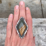Large Diamond-Shaped Cripple Creek Jasper Ring or Pendant- Sterling Silver and Picture Jasper- Finished to Size