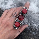 Huge Ornate 3-Stone Rosarita Ring- Sterling Silver and Red Rosarita- Finished to Size or as a Pendant