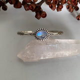 Stamped Stacker Cuff- Sterling Silver and Rainbow Moonstone Bracelet- Size M/L