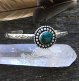 Stamped Turquoise Stacker Cuff- Sonoran Turquoise and Sterling Silver Bracelet- Size M/L