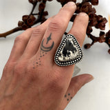 Chunky White Buffalo Ring- Size 8- Hand Stamped Sterling Silver