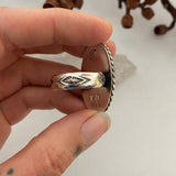 Chunky Turquoise Ring- Size 9- Hand Stamped Sterling Silver and Compass Turquoise