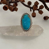 Chunky Turquoise Ring- Size 9- Hand Stamped Sterling Silver and Compass Turquoise