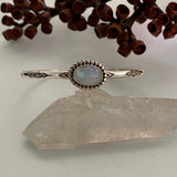 Stamped Stacker Cuff- Sterling Silver and Rainbow Moonstone Bracelet- Size L/XL