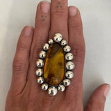 Large Amber Bubble Ring- Sterling Silver and Mayan Amber - Finished to Size